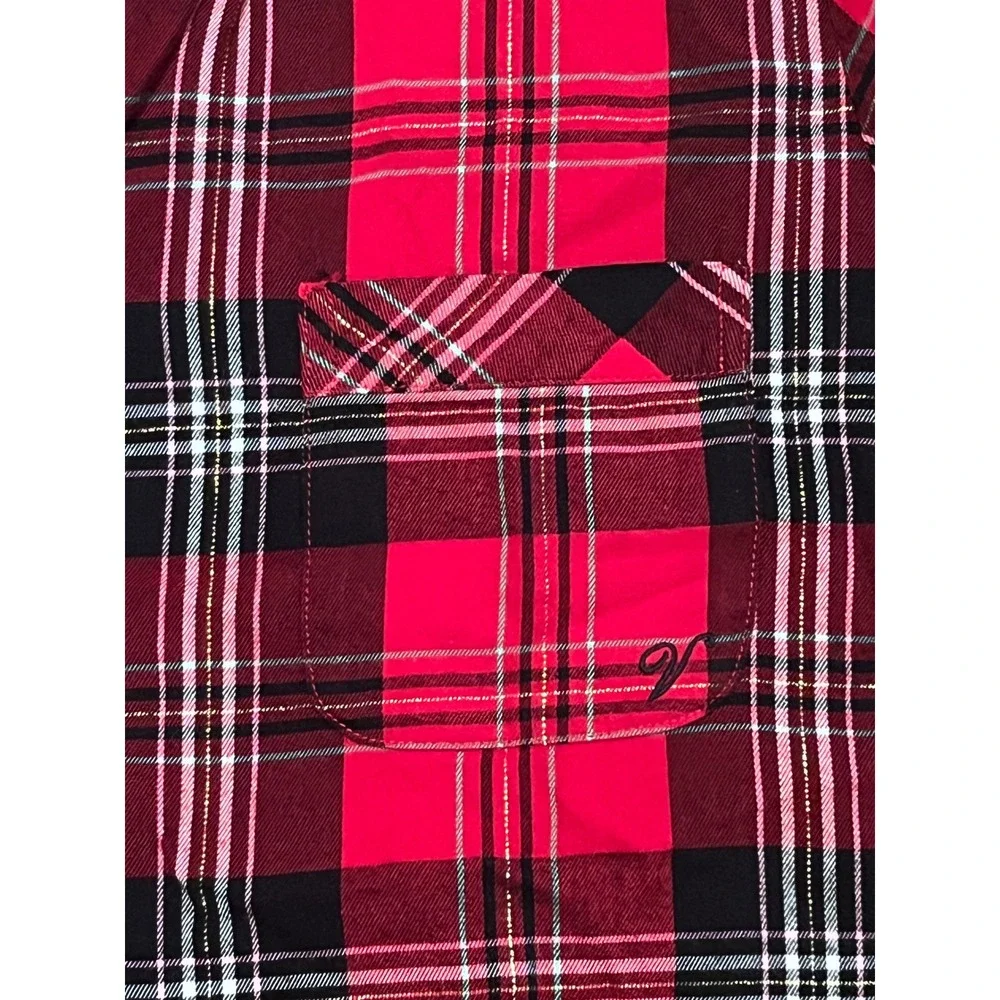 Victoria's Secret Pajamas Women XL Short Red Plaid 2 Piece Set Metallic Sparkle